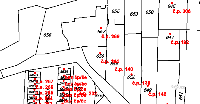 Nýřany 144 na parcele st. 656 v KÚ Nýřany, Katastrální mapa