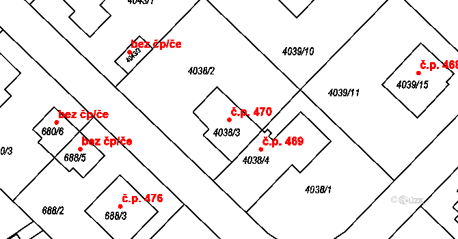 Choceňské Předměstí 470, Vysoké Mýto na parcele st. 4038/3 v KÚ Vysoké Mýto, Katastrální mapa