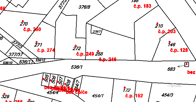 Mikovice 246, Kralupy nad Vltavou na parcele st. 258 v KÚ Mikovice u Kralup nad Vltavou, Katastrální mapa