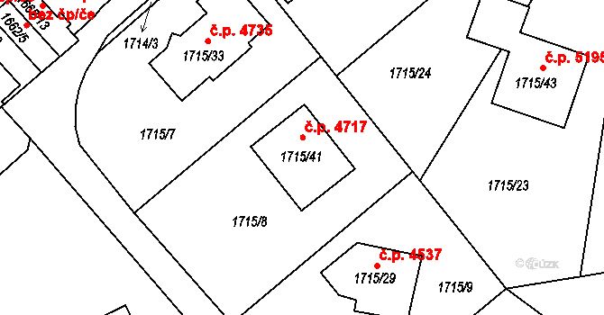 Mšeno nad Nisou 4717, Jablonec nad Nisou na parcele st. 1715/41 v KÚ Mšeno nad Nisou, Katastrální mapa