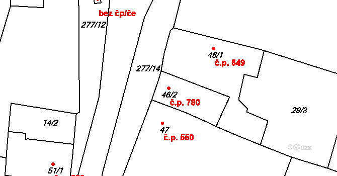 Rudná 780 na parcele st. 46/2 v KÚ Hořelice, Katastrální mapa