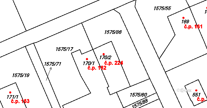 Hrádek 224 na parcele st. 170/2 v KÚ Hrádek u Rokycan, Katastrální mapa