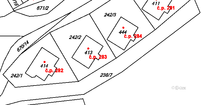 Teplice nad Metují 283 na parcele st. 413 v KÚ Teplice nad Metují, Katastrální mapa
