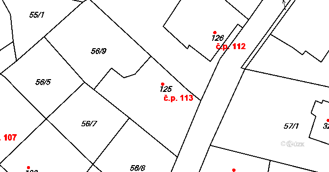 Trnová 113 na parcele st. 125 v KÚ Trnová u Plzně, Katastrální mapa