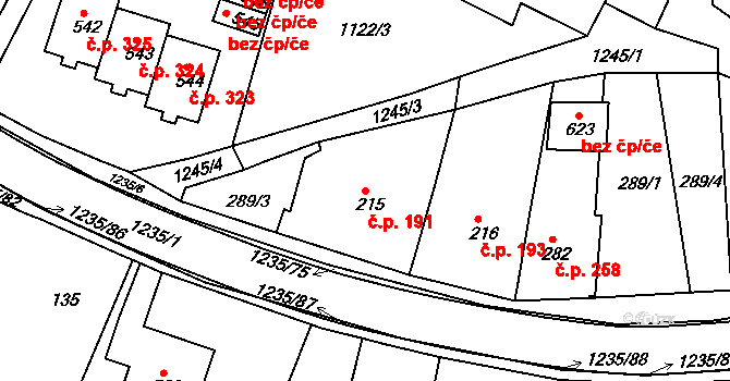 Zbečník 191, Hronov na parcele st. 215 v KÚ Zbečník, Katastrální mapa