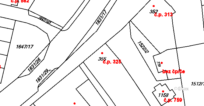 Sezemice 325 na parcele st. 355 v KÚ Sezemice nad Loučnou, Katastrální mapa