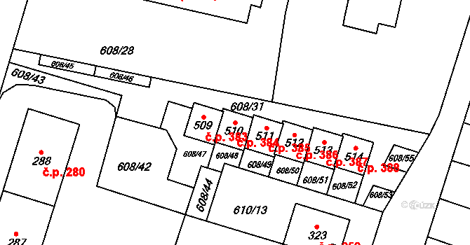 Stěžery 384 na parcele st. 510 v KÚ Stěžery, Katastrální mapa