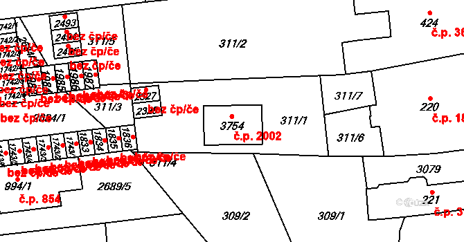 Choceň 2002 na parcele st. 3754 v KÚ Choceň, Katastrální mapa