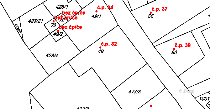 Chotěšov 32, Jesenice na parcele st. 46 v KÚ Chotěšov u Rakovníka, Katastrální mapa