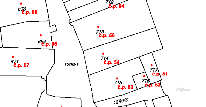 Latrán 54, Český Krumlov na parcele st. 714 v KÚ Český Krumlov, Katastrální mapa