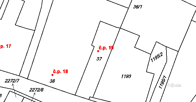 Nová Ves 19 na parcele st. 37 v KÚ Nová Ves u Brloha, Katastrální mapa