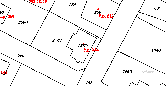 Senec 334, Zruč-Senec na parcele st. 257/2 v KÚ Senec u Plzně, Katastrální mapa