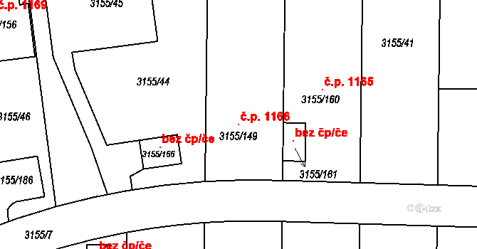 Valtice 1166 na parcele st. 3155/149 v KÚ Valtice, Katastrální mapa