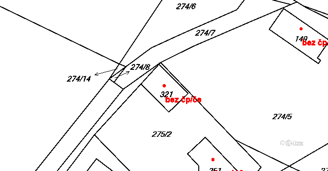 Rodvínov 94726078 na parcele st. 321 v KÚ Rodvínov, Katastrální mapa