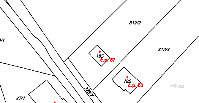 Sokolí 57, Třebíč na parcele st. 185 v KÚ Sokolí, Katastrální mapa