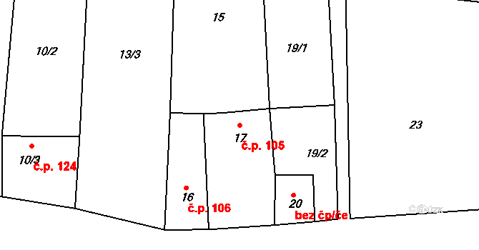 Dolní Věstonice 105 na parcele st. 17 v KÚ Dolní Věstonice, Katastrální mapa