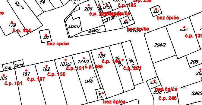 Uherčice 149 na parcele st. 185 v KÚ Uherčice u Hustopečí, Katastrální mapa