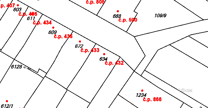 Velké Bílovice 432 na parcele st. 634 v KÚ Velké Bílovice, Katastrální mapa