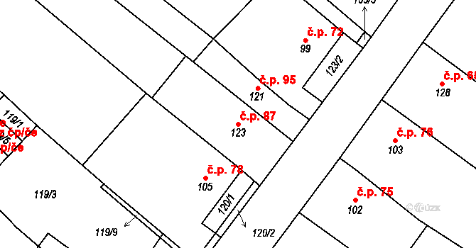 Hlinsko pod Hostýnem 87, Bystřice pod Hostýnem na parcele st. 123 v KÚ Hlinsko pod Hostýnem, Katastrální mapa