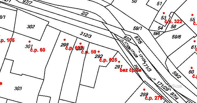 Koryčany 625 na parcele st. 292 v KÚ Koryčany, Katastrální mapa