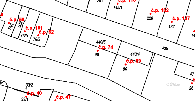 Žopy 74, Holešov na parcele st. 96 v KÚ Žopy, Katastrální mapa
