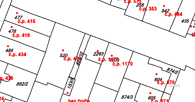 Bystřice pod Hostýnem 1177 na parcele st. 2263 v KÚ Bystřice pod Hostýnem, Katastrální mapa