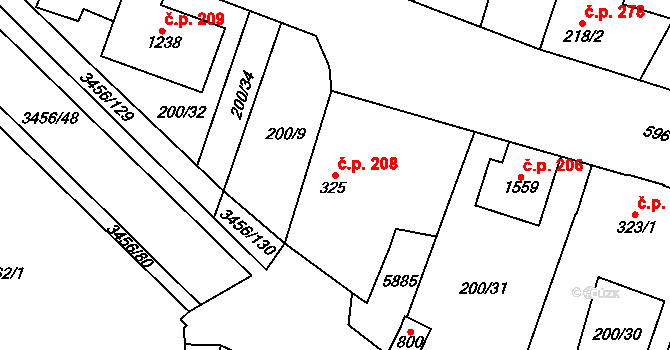 Hrušovany nad Jevišovkou 208 na parcele st. 325 v KÚ Hrušovany nad Jevišovkou, Katastrální mapa