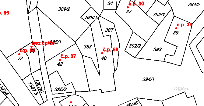 Plenkovice 59 na parcele st. 40 v KÚ Plenkovice, Katastrální mapa