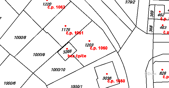 Lipník nad Bečvou I-Město 1060, Lipník nad Bečvou na parcele st. 1203 v KÚ Lipník nad Bečvou, Katastrální mapa