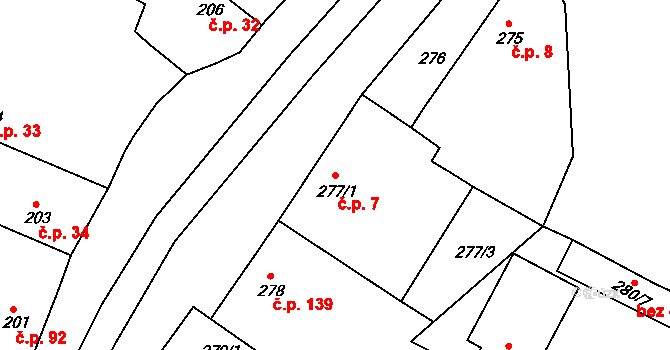 Hlízov 7 na parcele st. 277/1 v KÚ Hlízov, Katastrální mapa