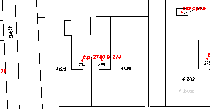 Křinec 273 na parcele st. 299 v KÚ Křinec, Katastrální mapa