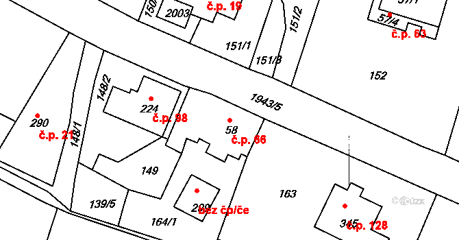 Jílové u Držkova 66 na parcele st. 58 v KÚ Jílové u Držkova, Katastrální mapa