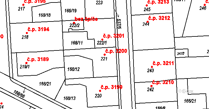 Jihlava 3200 na parcele st. 221 v KÚ Bedřichov u Jihlavy, Katastrální mapa