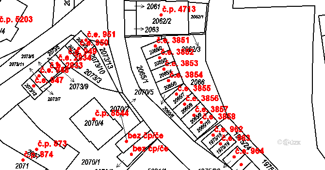 Jihlava 3854 na parcele st. 2065/5 v KÚ Jihlava, Katastrální mapa