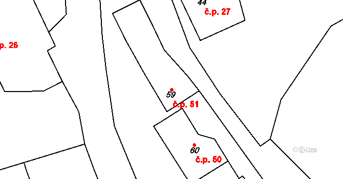 Sezemice 51 na parcele st. 59 v KÚ Sezemice, Katastrální mapa
