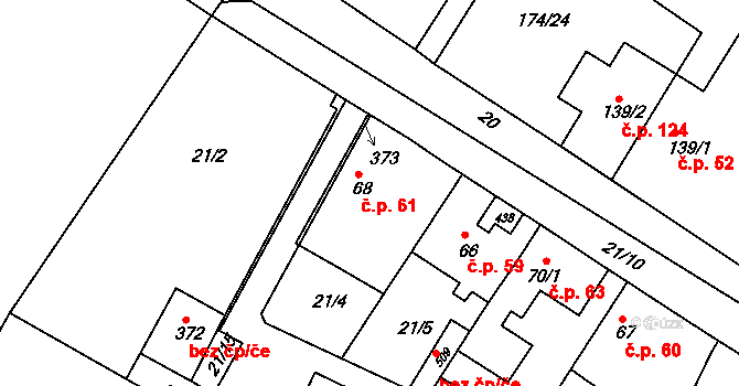 Bořanovice 61 na parcele st. 68 v KÚ Bořanovice, Katastrální mapa