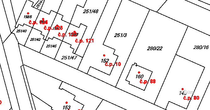 Kozlov 10 na parcele st. 152 v KÚ Kozlov u Jihlavy, Katastrální mapa