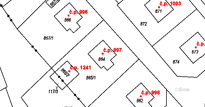 Rýmařov 997 na parcele st. 864 v KÚ Rýmařov, Katastrální mapa