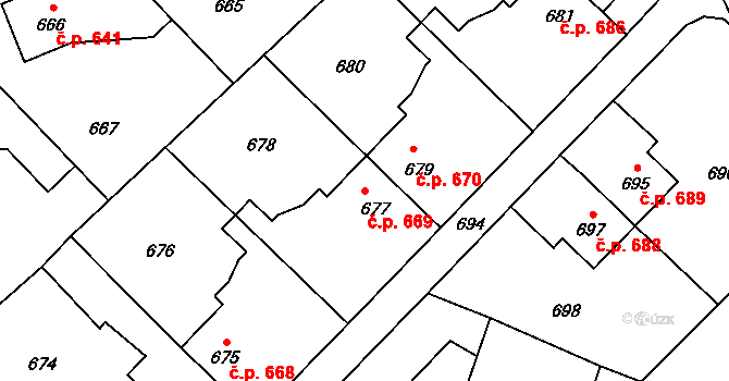Libušín 669 na parcele st. 677 v KÚ Libušín, Katastrální mapa