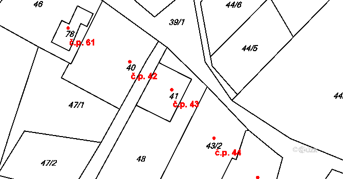 Libchyně 43 na parcele st. 41 v KÚ Libchyně, Katastrální mapa