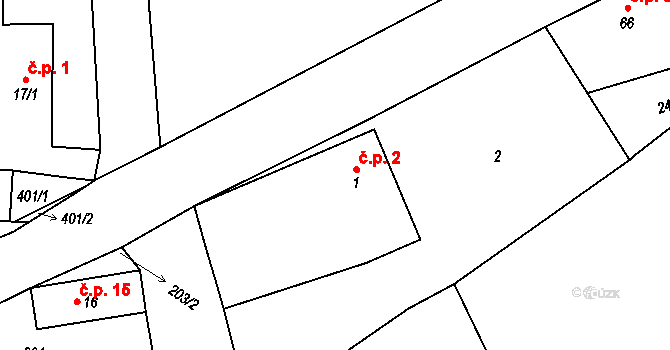 Trocnov 2, Borovany na parcele st. 1 v KÚ Trocnov, Katastrální mapa