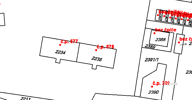Mimoň I 578, Mimoň na parcele st. 2235 v KÚ Mimoň, Katastrální mapa