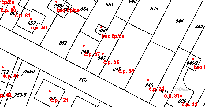 Mimoň V 35, Mimoň na parcele st. 847 v KÚ Mimoň, Katastrální mapa