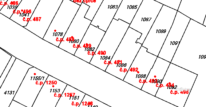 Roudnice nad Labem 491 na parcele st. 1084 v KÚ Roudnice nad Labem, Katastrální mapa