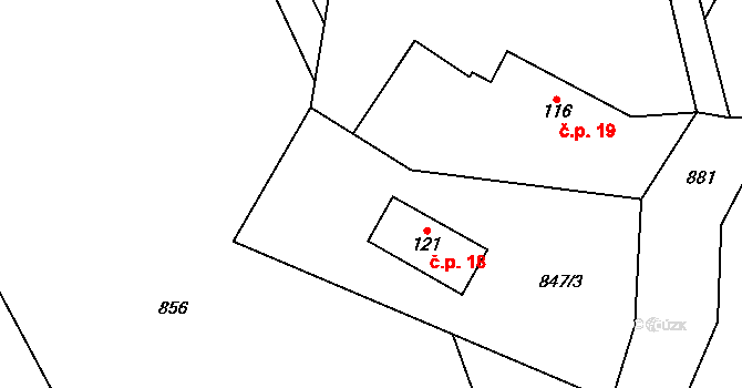 Lhota 18, Chuchelna na parcele st. 121 v KÚ Lhota Komárov, Katastrální mapa
