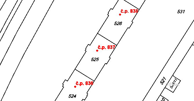 Lutyně 837, Orlová na parcele st. 525 v KÚ Horní Lutyně, Katastrální mapa