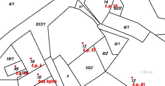 Rytířova Lhota 37, Libošovice na parcele st. 13 v KÚ Rytířova Lhota, Katastrální mapa