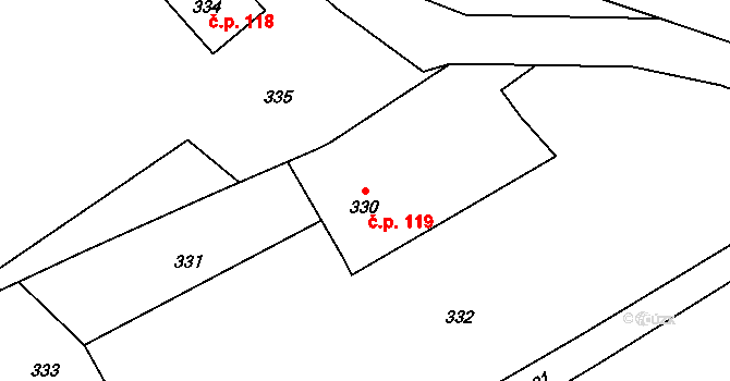 Dolní Lutyně 119 na parcele st. 330 v KÚ Dolní Lutyně, Katastrální mapa