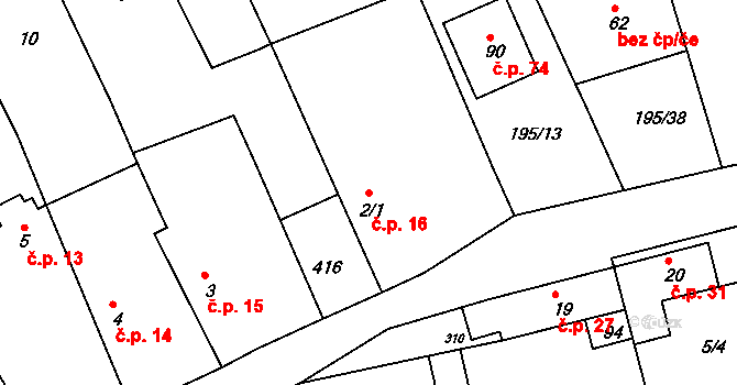 Černíky 16 na parcele st. 2/1 v KÚ Černíky, Katastrální mapa