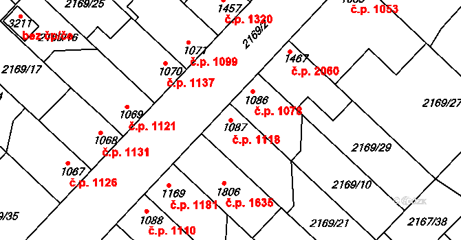 Lysá nad Labem 1118 na parcele st. 1087 v KÚ Lysá nad Labem, Katastrální mapa